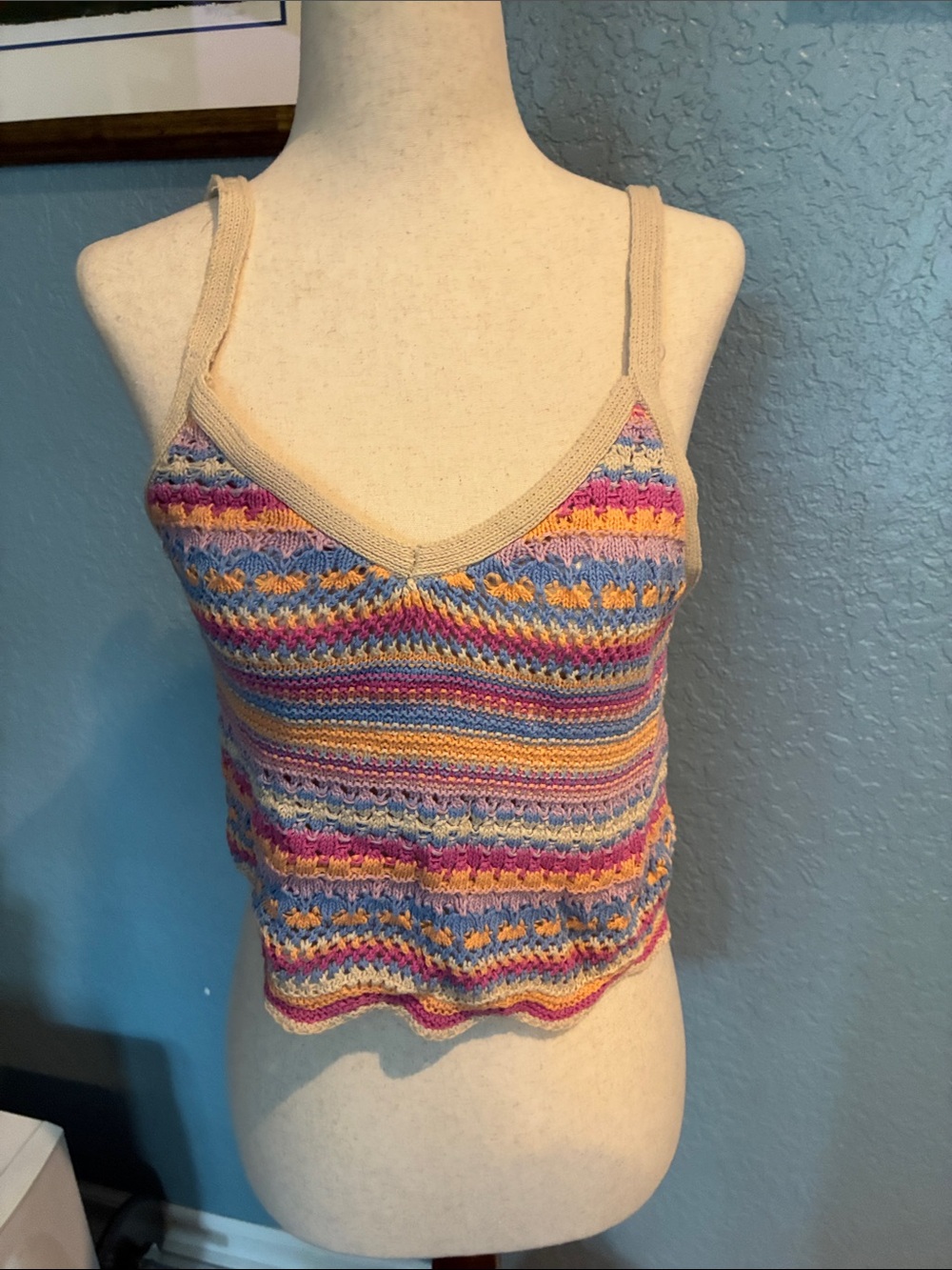 Multicolor Striped Crochet Camisole Tank Top - Pastel Mix